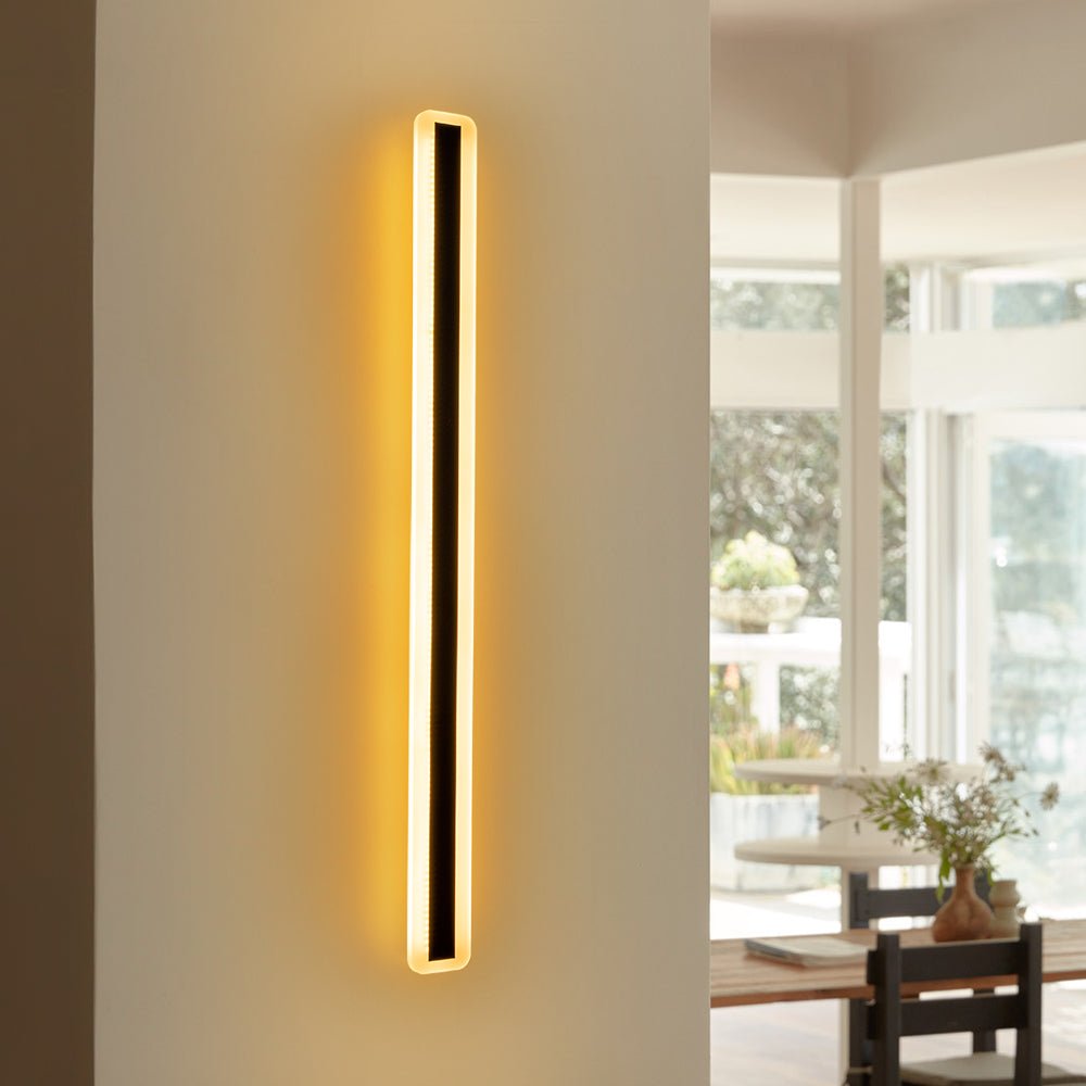 Black Metal and Acrylic Linear Bar Wall Light, 100cm Integrated LED Strip, Recessed Diffuser, Set of 2, Bathroom & Outdoor