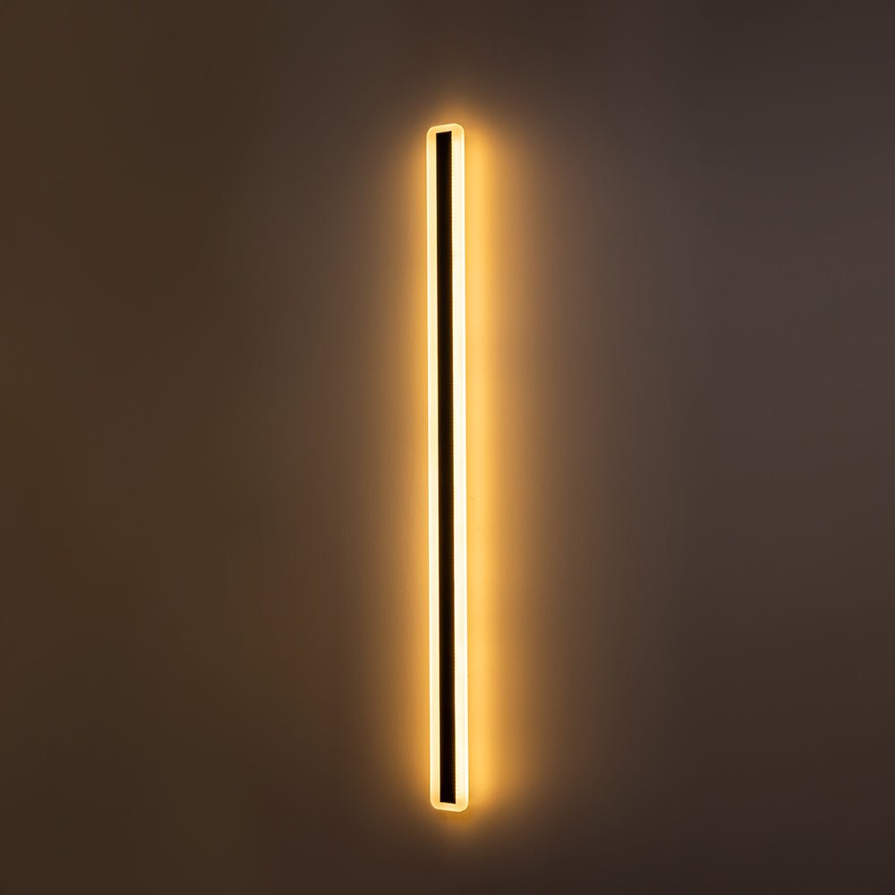 Black Metal and Acrylic Linear Bar Wall Light, 100cm Integrated LED Strip, Recessed Diffuser, Set of 2, Bathroom & Outdoor