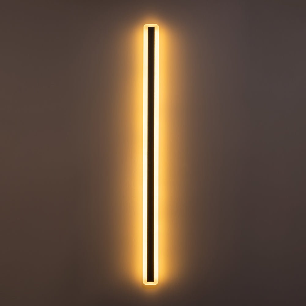 Black Metal and Acrylic Linear Bar Wall Light, 100cm Integrated LED Strip, Recessed Diffuser, Set of 2, Bathroom & Outdoor