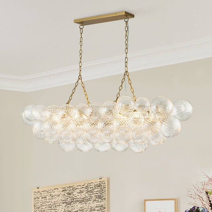 Luxury Glam Large Cluster Ribbed Glass Bubble Linear Entry Chandelier