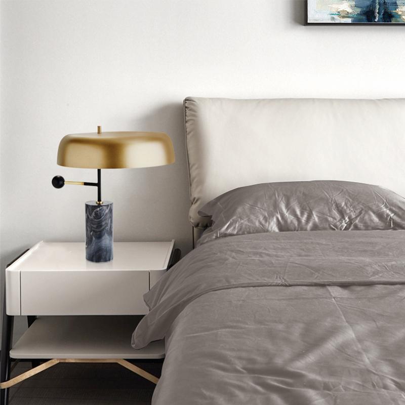 Marble Grey Table Lamp with Brass Shade