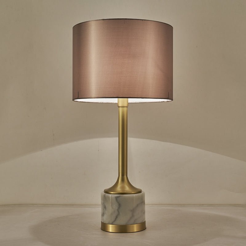 Marble Table Lamp with Fabric Drum Shade