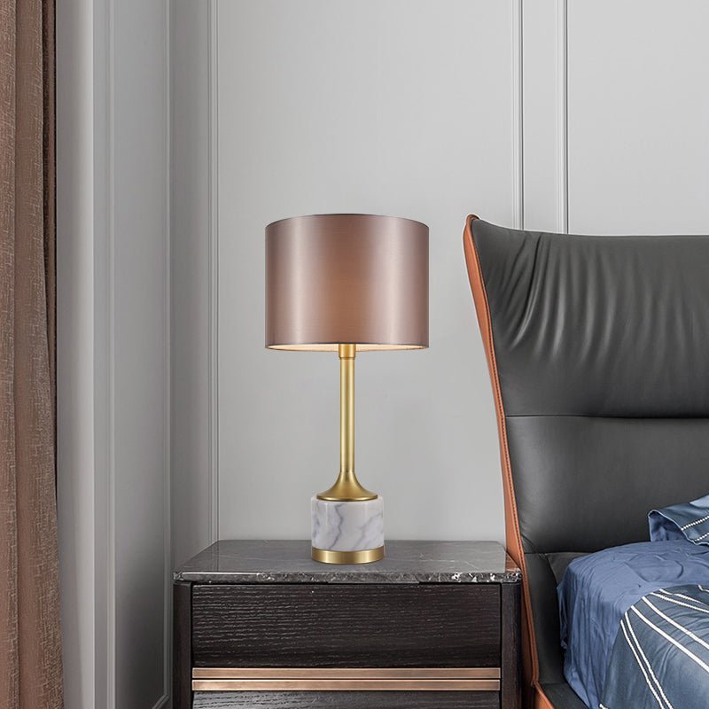 Marble Table Lamp with Fabric Drum Shade
