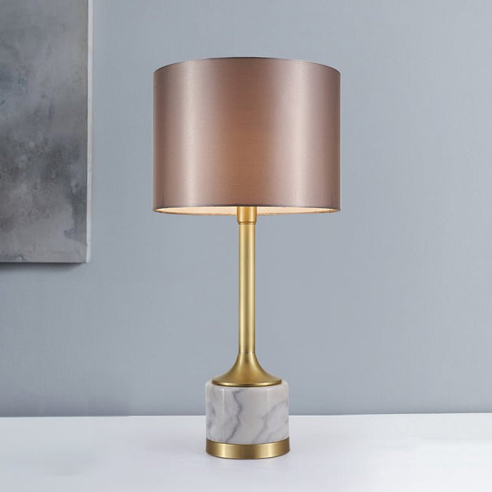 Marble Table Lamp with Fabric Drum Shade