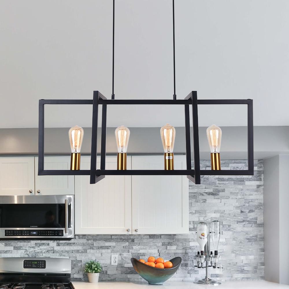 Mid-Century Black Geometric Rectangle Chandelier