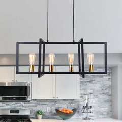 Mid-Century Black Geometric Rectangle Chandelier