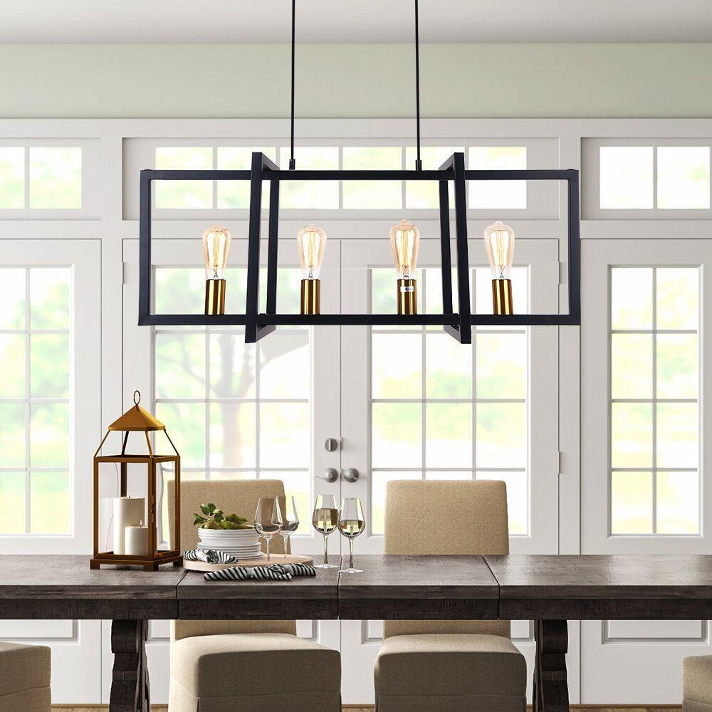 Mid-Century Black Geometric Rectangle Chandelier