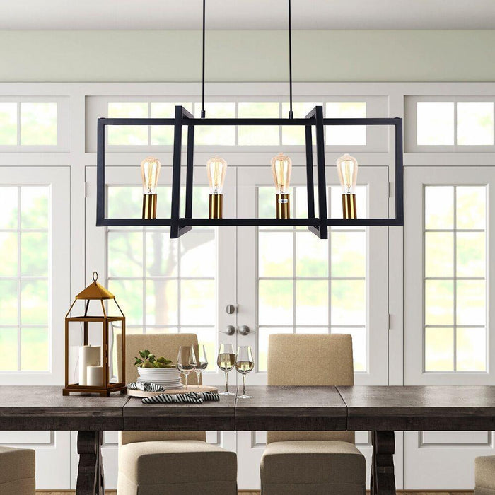 Mid-Century Black Geometric Rectangle Chandelier