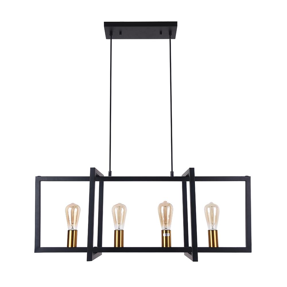 Mid-Century Black Geometric Rectangle Chandelier