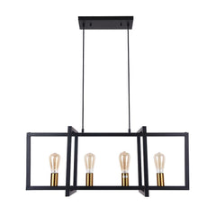 Mid-Century Black Geometric Rectangle Chandelier