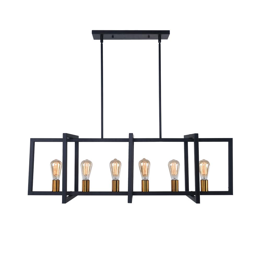 Mid-Century Black Geometric Rectangle Chandelier