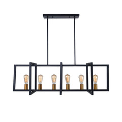 Mid-Century Black Geometric Rectangle Chandelier