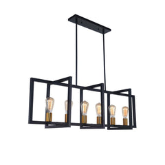 Mid-Century Black Geometric Rectangle Chandelier
