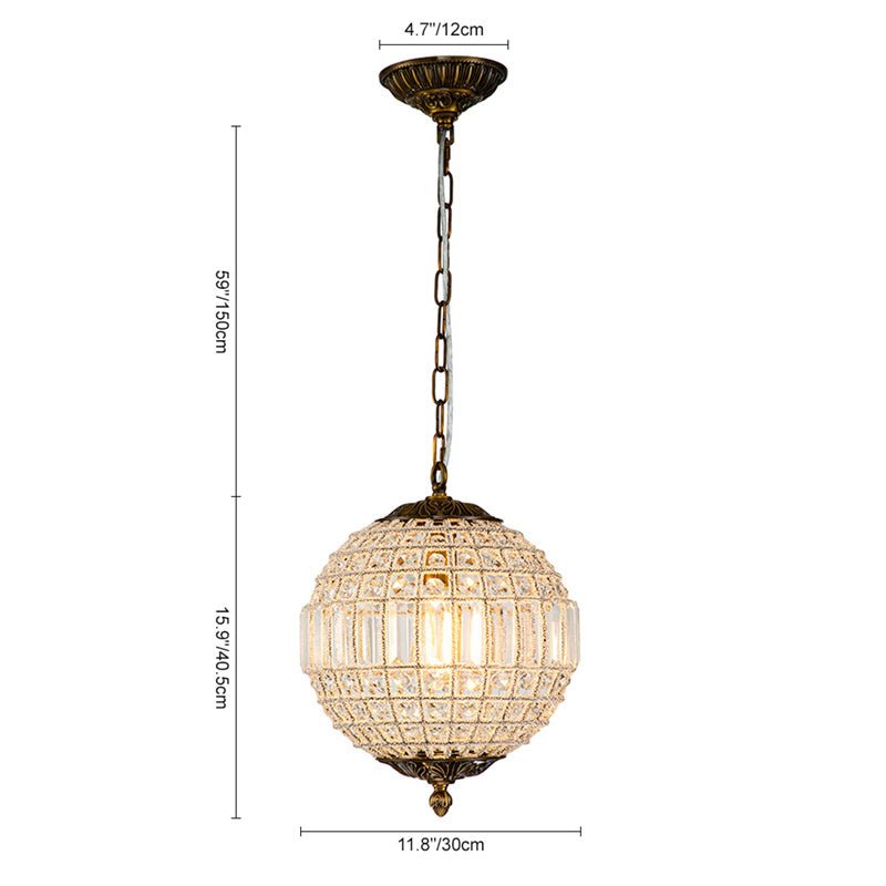 Faceted Crystal Sphere Chandelier, 3 Light Antique Brass Chain, Ornate Ceiling Rose, Set of 2, Hallway & Living Room