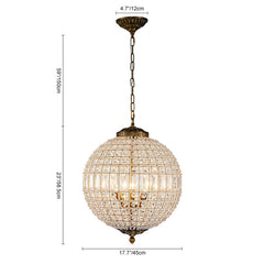 Faceted Crystal Sphere Chandelier, 3 Light Antique Brass Chain, Ornate Ceiling Rose, Set of 2, Hallway & Living Room