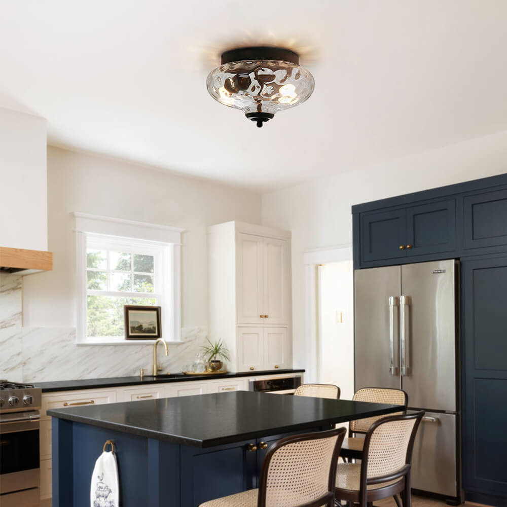 Mid-Century Modern Glass Bowl Flush Mount Ceiling Light