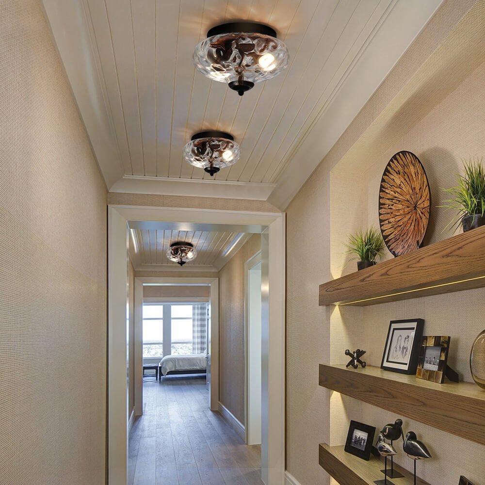 Mid-Century Modern Glass Bowl Flush Mount Ceiling Light