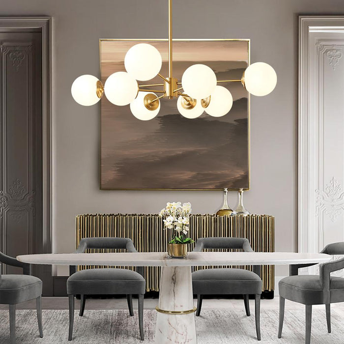 6/8/12-Light Mid-Century Modern Opal White Glass Globe Chandelier