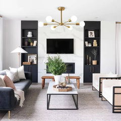 Mid-Century Sputnik Brass Semi Flush Mount Chandelier