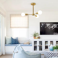 Mid-Century Sputnik Brass Semi Flush Mount Chandelier