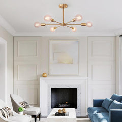Mid-Century Sputnik Brass Semi Flush Mount Chandelier