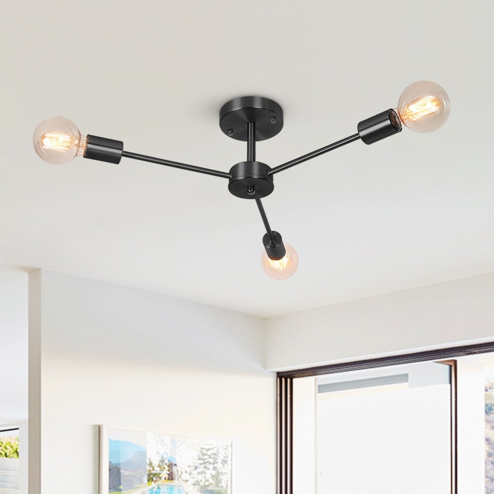 Mid-Century Sputnik Brass Semi Flush Mount Chandelier