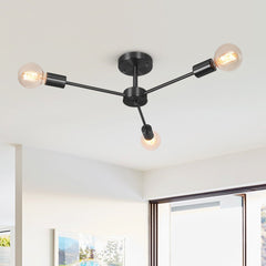 Mid-Century Sputnik Brass Semi Flush Mount Chandelier