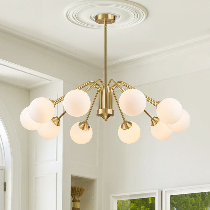 Mid-century Sputnik Opal Glass Globe Entryway Chandelier