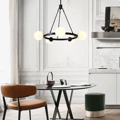 Milk Glass Globes Black Bubble Chandelier
