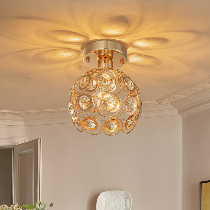 Mini Antique Metal Crystal Gold Semi Flush Mount