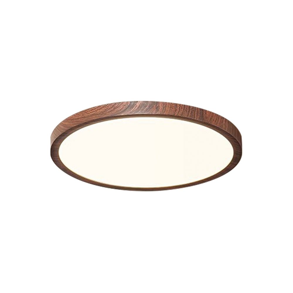 Dark Wood Effect Disc Flush Ceiling Light, 30cm, Ultra Thin Profile, Integrated LED, Bedroom, Living Room & Home Office