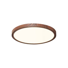 Dark Wood Effect Disc Flush Ceiling Light, 30cm, Ultra Thin Profile, Integrated LED, Bedroom, Living Room & Home Office