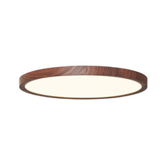 Dark Wood Effect Disc Flush Ceiling Light, 30cm, Ultra Thin Profile, Integrated LED, Bedroom, Living Room & Home Office