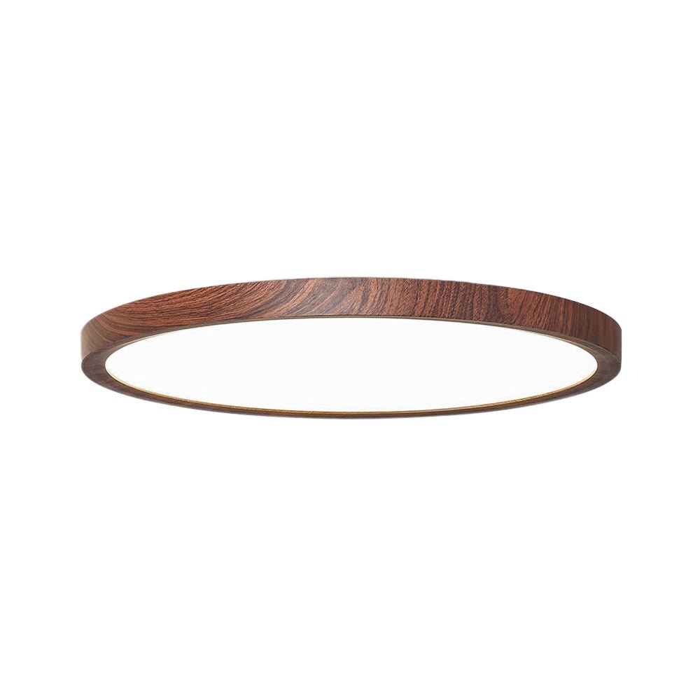 Dark Wood Effect Disc Flush Ceiling Light, 30cm, Ultra Thin Profile, Integrated LED, Bedroom, Living Room & Home Office