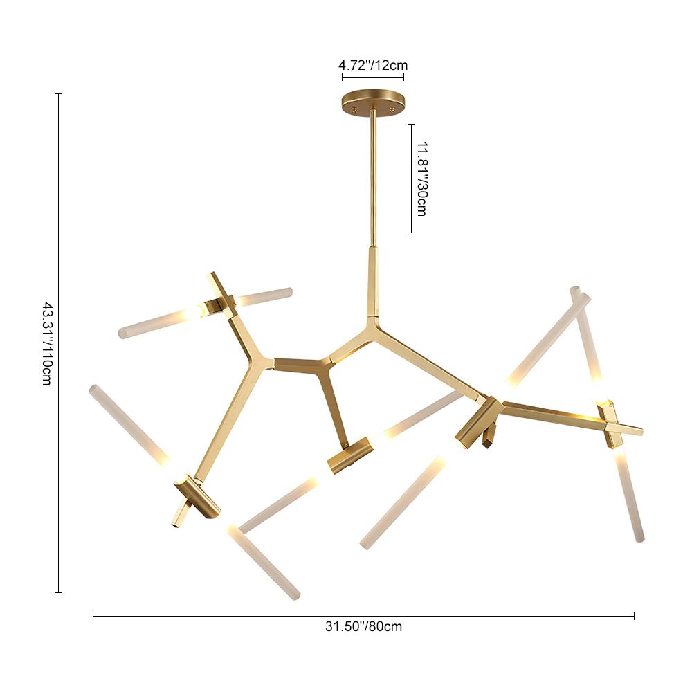 Modern Mid-Century 10-Light Glass Branch Chandelier