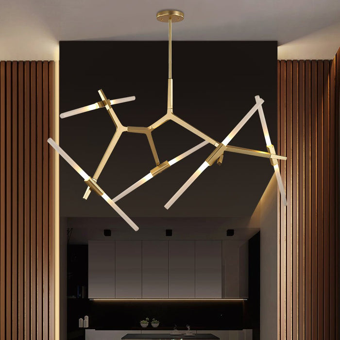 Modern Mid-Century 10-Light Glass Branch Chandelier