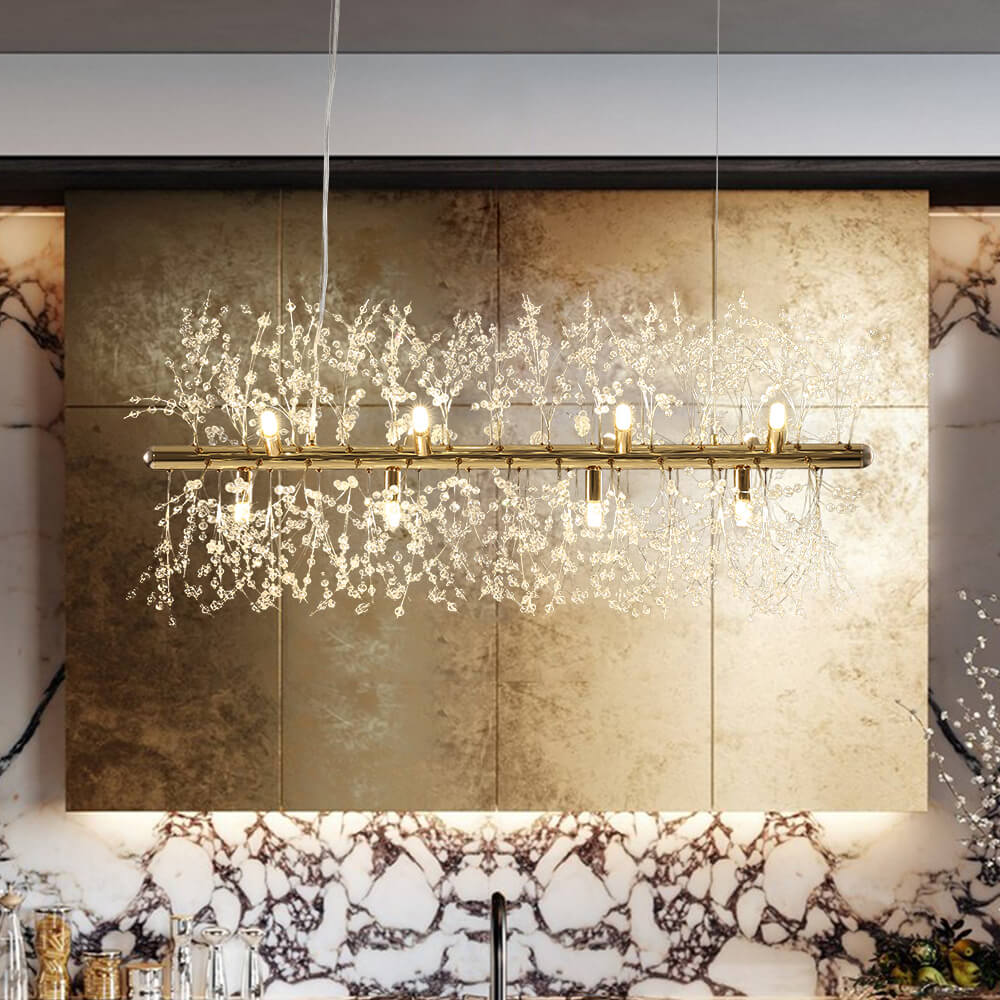 Modern 12-Light Crystal  Linear Chandelier