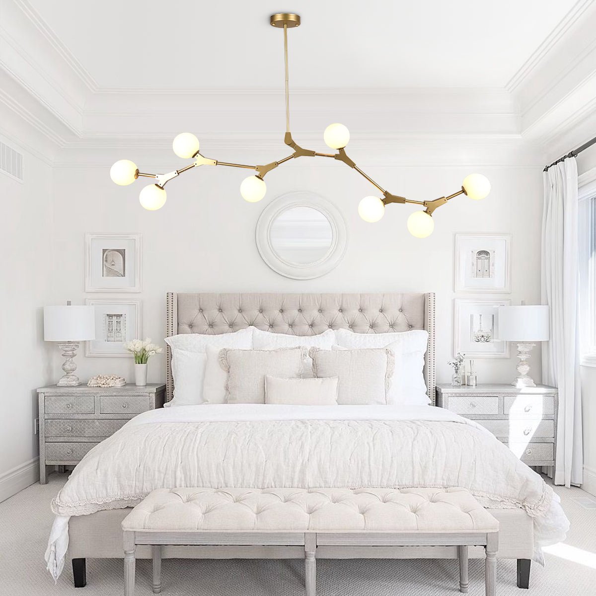 Modern 8-Light Brass Sphere Chandelier