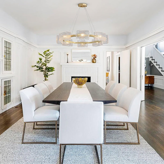 Modern 8-Light Ripple Glass Round Chandelier