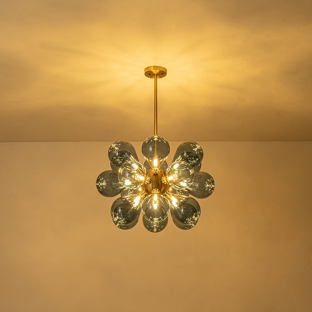 Modern Blue Blown Glass Bubble Sputnik Chandelier