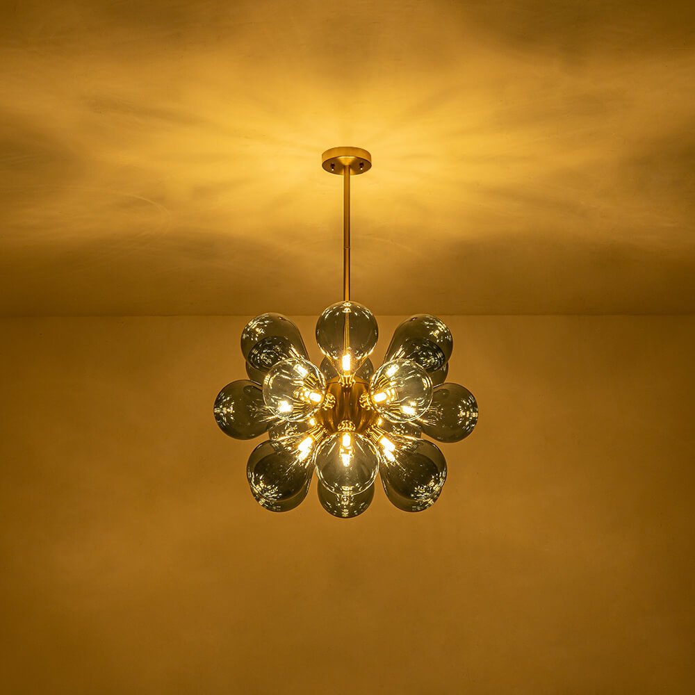 Modern Blue Blown Glass Bubble Sputnik Chandelier