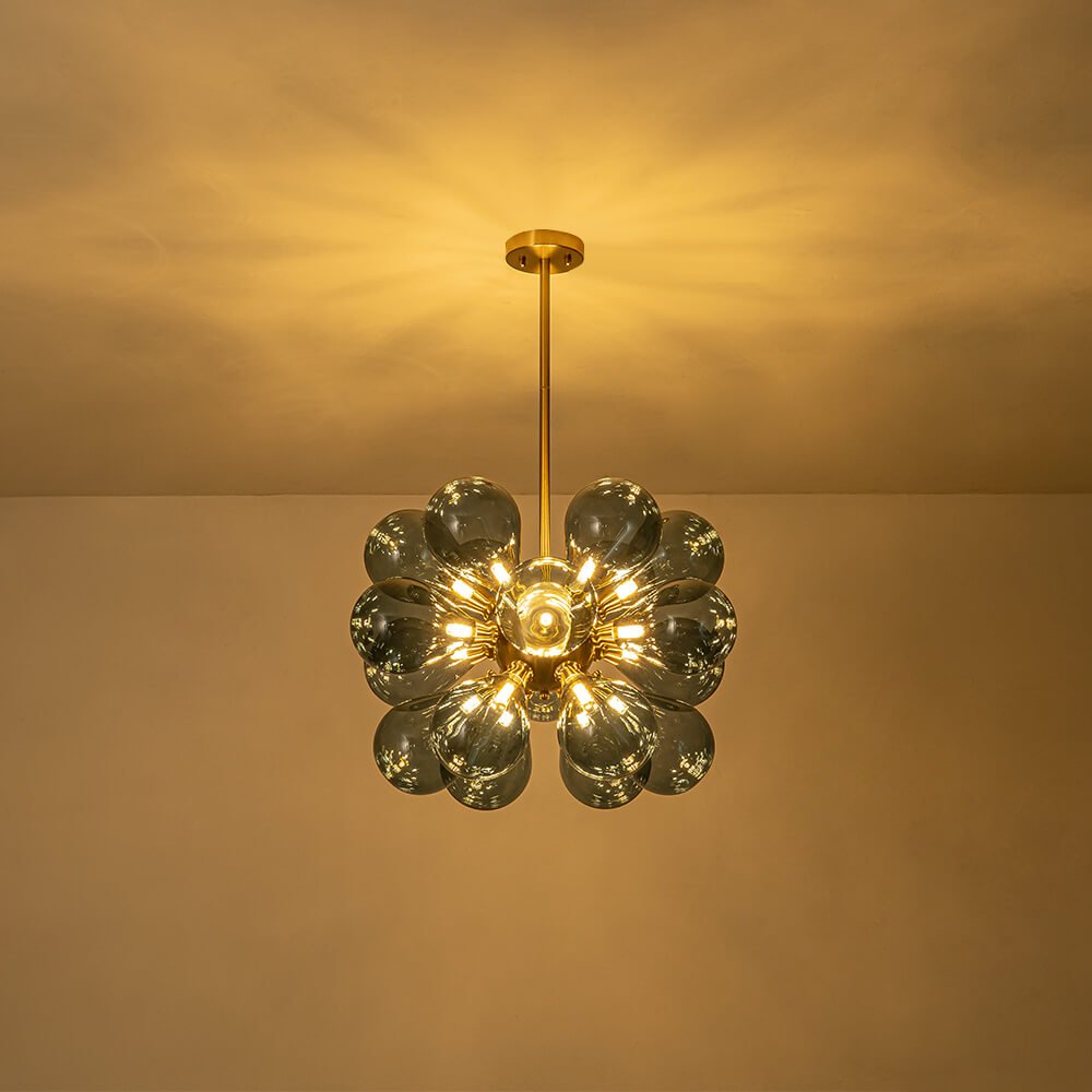 Modern Blue Blown Glass Bubble Sputnik Chandelier