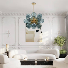 Modern Blue Blown Glass Bubble Sputnik Chandelier