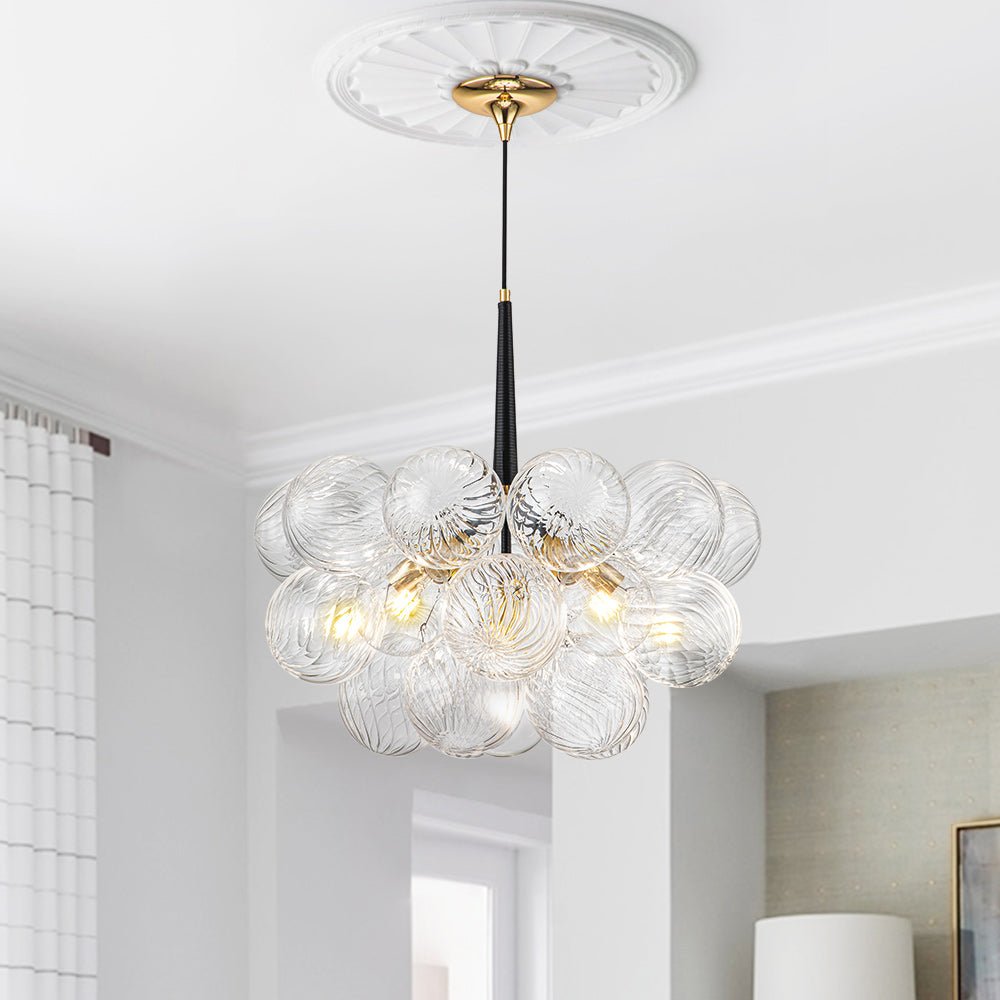 Modern Cluster Bubble Ribbed Glass Chandelier