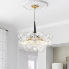 Modern Cluster Bubble Ribbed Glass Chandelier
