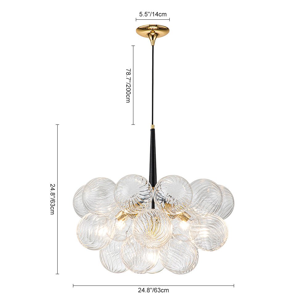 Modern Cluster Bubble Ribbed Glass Chandelier
