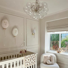 Ribbed Glass Bubble Chandelier, Cloud Like Cluster on a 3 Light Polished Nickel Frame, Bulbs Not Included, Living Room