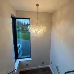 Ribbed Glass Bubble Chandelier, Cloud Like Cluster on a 8 Light Polished Nickel Frame, Bulbs Not Included, Living Room
