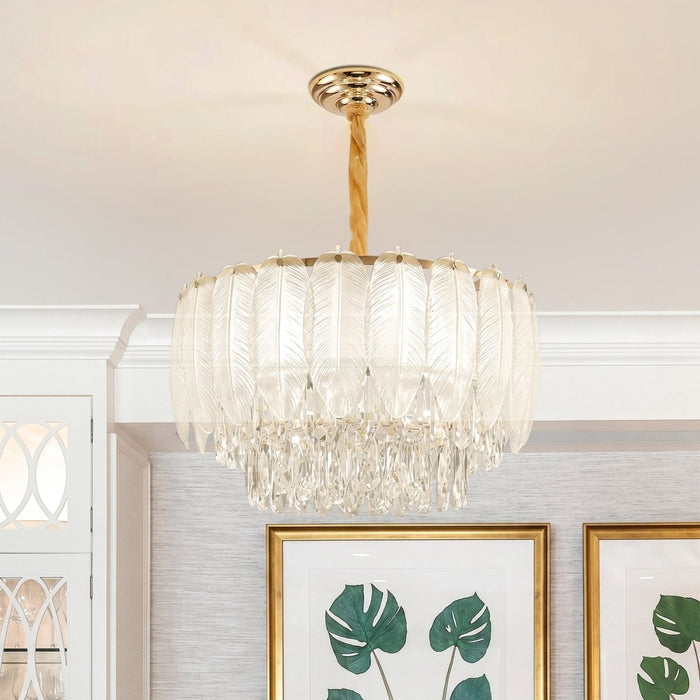 Modern French Leaf Glass Crystal Chandelier