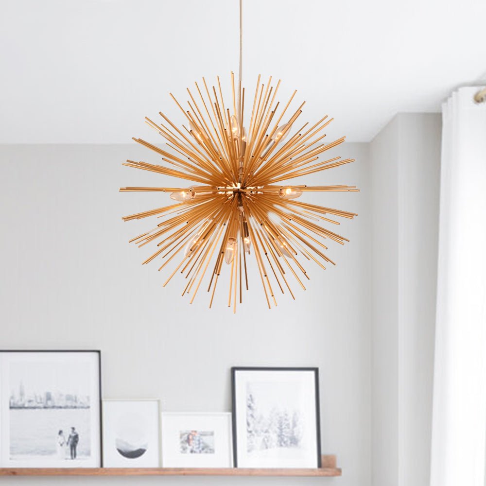Modern Gold Sunburst Hanging Pendant Light